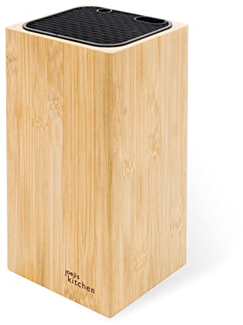 Joejis Bloc couteau universel sans couteau Fentes supplémentaires pour ciseaux et tige d'affûtage Porte couteaux de cuisine bois seulement Facile à nettoyer et égoutter Bloc couteaux universel