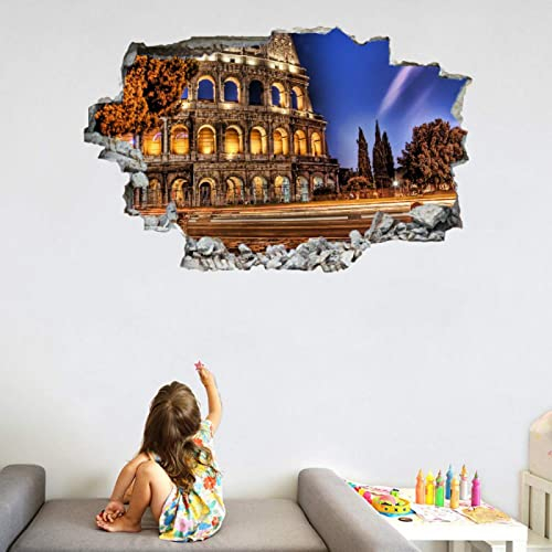 Stadt Wandtattoo 3D Durchbruch Architektur Wandsticker Wanddekoration selbstklebend 80 cm x 120 cm Abnehmbare Wandaufkleber Deko Schlafzimmer Wohnzimmer Kinderzimmer Kunst Wohnkultur Wandbilder