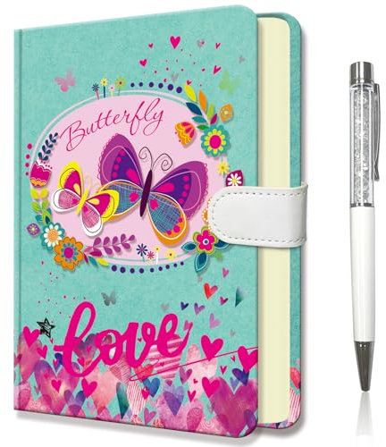 DWIYITTN Butterfly Notebook for Girls, Gifts for Teens Hardcover Girls Journal with Pen and Magnetic Buckle Closure 192 Pages 19x13.5cm Lined Undated Diary