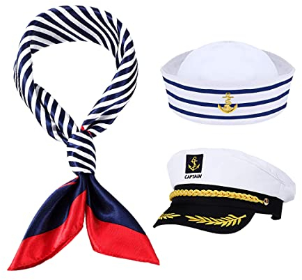 Otcmuky Yacht Captain Hut Sailor Hut und Schal Set Sailor Schiff Cap Boot Navy Hut Kostüm Zubehör für Männer Frauen