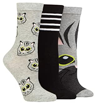 SockShop Wildfeet Ladies Cotton Novelty Patterned Socks Pack of 3 Cat 4-8