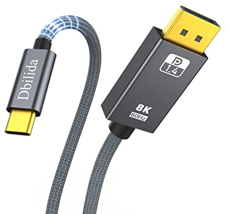 Dbilida Cable USB C Displayport 1.4 3M, certificado VESA USB C DP 1.4 cable 32,4 Gbps, 8 K @ 60 Hz, 4K @ 240 Hz, 165 Hz, 2 K @ 240 Hz, compatible con Thunderbolt 4 3 DP cable para iPhone 15 Serie