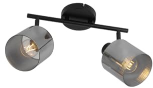 Qazqa Verstellbarer Deckenstrahler, Deckenspot - Laura - Schwarz mit Rauchglas, max. 40W, Geeignet für LED, 56cm, 2-flammig, Ideal als Küche lampe und Wohnzimmerlampe