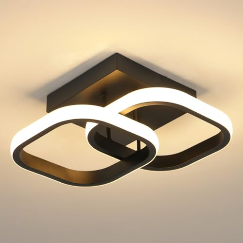 Osairous LED Deckenlampe Schwarz, Moderne Deckenleuchte Quadratisch 2135LM, Deckenbeleuchtung Lampen aus Aluminium für Schlafzimmer Küche Korridor, Warmweißes 3000K, 29CM