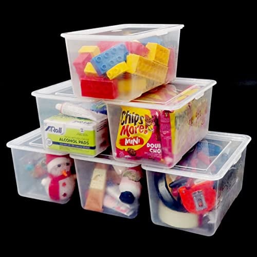 ABBAware 6 Pack Storage Boxes with Lids, Small Storage Box, Plastic Stackable Storage Box, Clear, 23 x 15 x 10cm, 2.75L