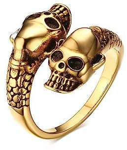MAGIIE Einstellbarem Ring Herren,Ring Edelstahl,Totenkopf Ring,Punk-Stil SHalloween (Gold)