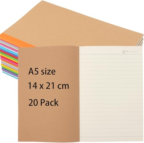 ZOENHOU 20 Pack A5 Notizbuch, 30 Blatt/60 Seiten Brauner Krafteinband, Linierter Notizblock, Journal Bulk Mehrfarbige Notizbuch Zum für Schreiben, Journaling, Skizzieren, Notizen, 14 X 21 cm