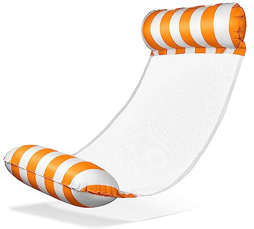 Balinco Wasserhängematte, Wassermatratze, Wassermatte, Schwimmbett, Luftmatratze mit Armlehnen, schwimmende Liegematte, Relaxliege, Wasserspielzeug Kinder & Erwachsense (Orange/Weiß)