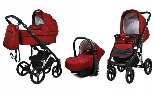 BabyLux® Kinderwagen Set 3 in 1 - UZO - incl. Babywanne, Buggy Sportsitz, Auto-Babyschale - Autositz - Kinderwagenset - Kombikinderwagen mit Wickeltasche, Regenschutz usw.