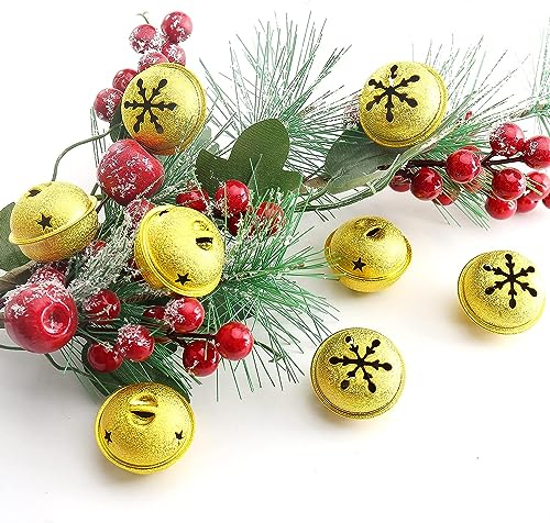 HERZWILD 24Pcs Christmas Tree Bell Decoration Metal Christmas Bells with Snowflake Hanging Pendants Christmas Craft Bells for Christmas Trees and Various Festive Party Decorations (Gold)