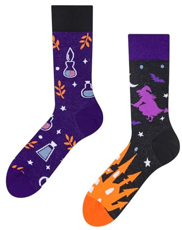 Dedoles Socken Unisex Damen Herren & Kinder Baumwolle viele lustige Designs 1 Paar Geschenk links rechts verschieden, Farbe Lila, Motiv Hexerei, Gr. 35-38