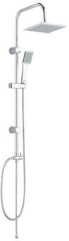 KOLMAN Duscharmatur Set Regendusche Silber HIROS Handbrause, Kopfbrause, Duschsystem Brausegarnitur, Kopfbrause: 200x200 mm