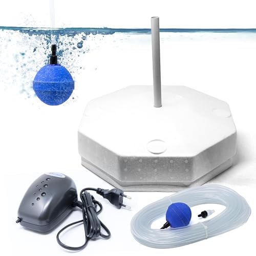 VIALIA Eisfreihalter Gartenteich Komplettset Set 4, Styropor Eisfreihalter mit Lüftungsrohr, 1-Wege Belüftungspumpe und Zubehör, für einen eisfreien Teich im Winter