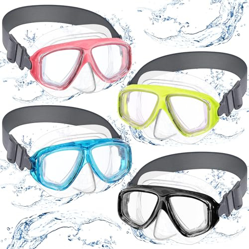 Flutesan 4 Pcs Kids Youth Swim Goggles with Nose Cover Elastic Strap Diving Swim Mask Swimming Waterproof Snorkel Goggle(Sky Blue, Yellow, Black, Pink)
