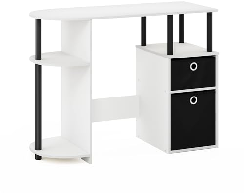 Furinno JAYA Simplistisch Computer-Schreibtisch mit Schubladen, Weiß/Schwarz/Schwarz