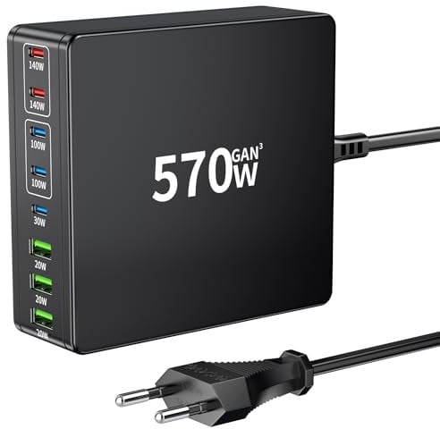 HSSNS 570W USB C Ladegerät Mehrfach: 8-Ports Ladestation USB C mit 5 USB-C und 3 USB-A, USB C Charger Dual-PD PPS USB C Netzteil für Laptop, MacBook, iPad, iPhone 16, Sumsung usw