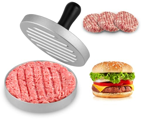 Garnirise Prensa Hamburguesas de Aluminio, 12cm Molde para Hacer Hamburguesas Antiadherente, Aplastador de Hamburguesas, Prensa de Carne para Hamburguesas Caseras, Utensilios de Cocina y BBQ