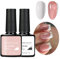 2 PCS Gel Nail Polish Set, Nude Pink & White Glossy UV Gel Nail Polishes, French Tip Manicure Nail Polish set, Long Lasting Chip Resistant Natural Classic Nail Varnishes, DIY Nail Art Gift for Women &
