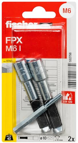 fischer Porenbetonanker FPX-I M6, Innengewindeanker mit 4-fach-Spreizung für Befestigungen in Porenbeton, einfache Montage, hohe Tragfähigkeit, ETA-zugelassen, 2 Stück, inklusive Setzwerkzeug