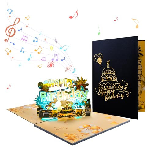 GREETING ART Geburtstagskarte mit Lichtern und Musik, Geburtstagskarte Pop Up Kuchen Geburtstagskarten,Happy Birthday Karte für Frau Mann Freundin