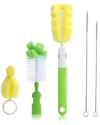1 juego de limpieza de biberones, cepillo de pajilla, lavadora, cepillo para biberones, mango de cepillo de esponja para bebé, juego de limpieza