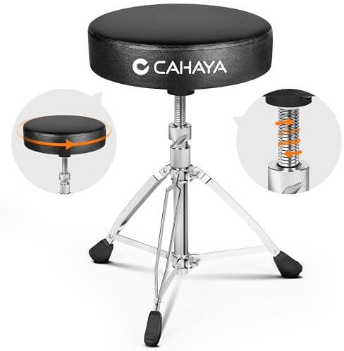 CAHAYA Sgabello per batteria rinforzato ingrandito: 8 cm, spessore extra imbottito, diametro 35 cm, altezza regolabile da 48 – 64 cm, portata fino a 200 kg