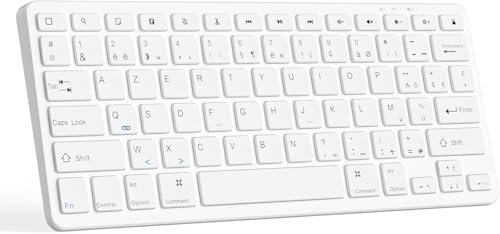 CC Store Clavier sans Fil Bluetooth, Clavier Français sans Fil Rechargeable - AZERTY - USB-C Charging, Mini Claviers Léger et Silencieux, Longue durée de Vie pour iPad/iPhone/Android/Windows - Blanc