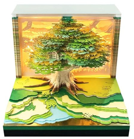 Z4y4 Calendrier de bureau 2025 avec bloc-notes en papier sculpté 3D Motif arbre