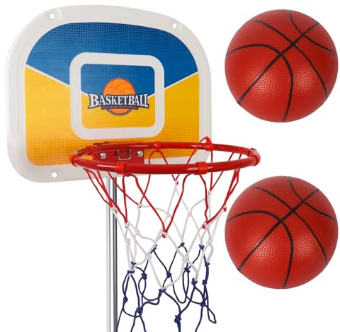 synoratory Trampolin Basketballkorb, Basketballkorb für Trampolin mit Pumpe und 2 Mini-Bällen, Trampolin zubehör für alle Kinder und Erwachsene, Passform für gerade Stange (45 cm, Gelb)