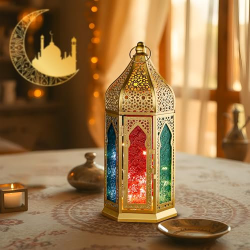 TRIROCKS Dekorative Kleine Marokkanische Kerzenlaterne aus Metall Vintage Orientalischer Gartenkerzenhalter Arabische Hängende Teelichter Ramadan-Laternen für Heim Drinnen Draußen Party Event