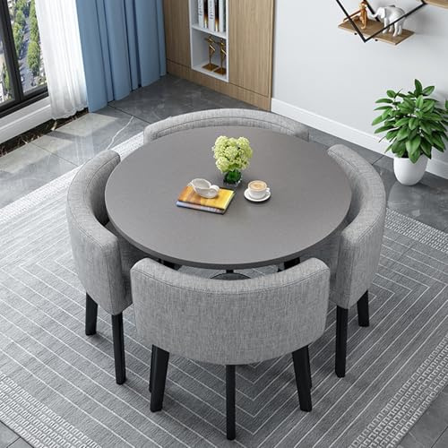 Rundes/Quadratisches Esstisch und 4-Stühle-Set, Mode Multifunktional Küchentisch Set aus Holz platzsparendes Tischset