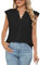 Famulily Women's Black Chiffon Shirt V Neck Thin Tops Ruffle Cap Sleeve Loose Fitted Blouse (M, Black)