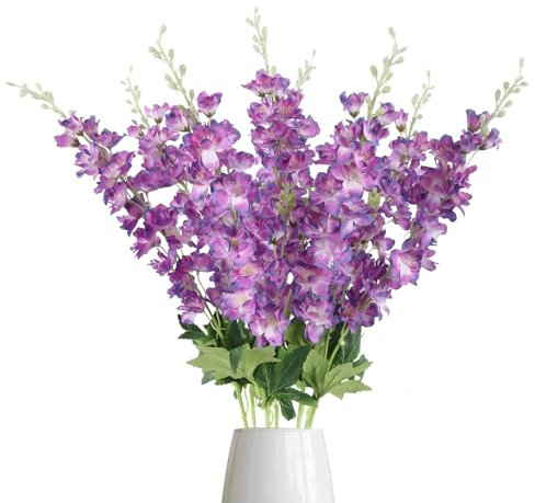 Fqueelvys 8PCS Delphinium Artificial Flowers 33.5'' Silk Faux Hyacinth Flowers Long Stem Artificial Snapdragon Flowers for Tall Vase Home Wedding Garden Table Centerpieces Decor(Colorful Purple)