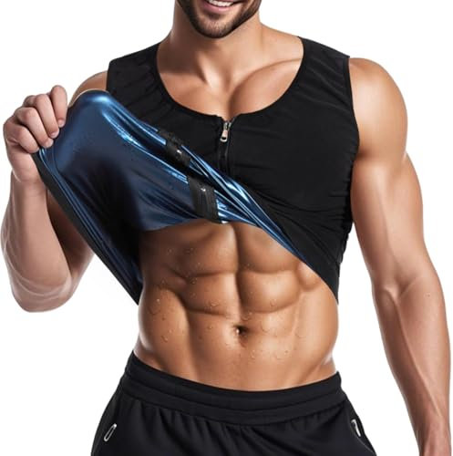 Sahunfri Men's Sauna Vest with Zipper, PU Milk Silk Sweat Suit, Triples Sweating Boost Calorie Burn Sweat Suits for Weight Loss Men (XXL-3XL)