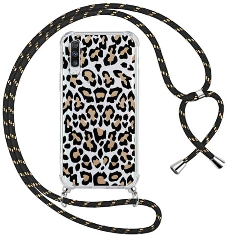 ZhuoFan Handykette Handyhülle für Samsung Galaxy A50/A30S/A50s Hülle mit Band, Transparent Aesthetic Leopard Muster Schutzhülle Silikon PC mit Kordel zum Umhängen Necklace Lanyard Case, 02