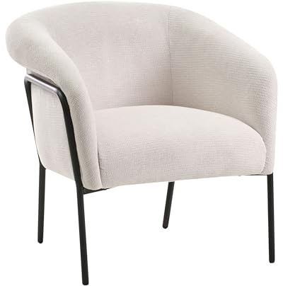 Beliani Upholstered Occasional Accent Armchair Metal Frame Modern Seat Light Beige Krossen