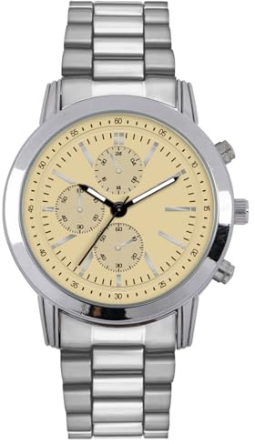 Comtex Herrenuhr mit Stahlarmband, schwarzes Zifferblatt mit silbernen Stundenmarkierungen, Edelstahlarmband, Quarzwerk