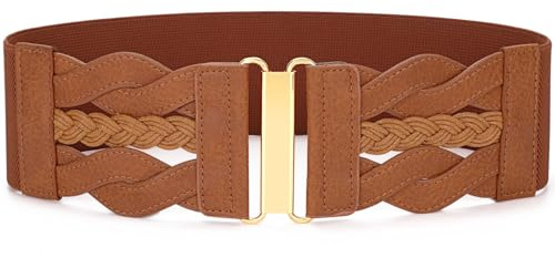 VONMELLI Vintage Dehnbarer Gürtel für Damen Breite Elastische Taillengürtel für Kleider Mäntel, Mode Damen Gürtel mit Goldener Schnalle
