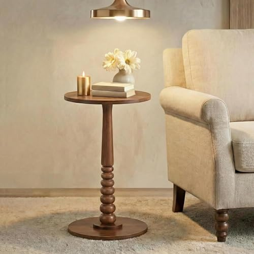 VASAGLE MARIEL Collection - Round Side Table, Small Drink End Table for Small Spaces, Accent Nightstand, Solid Wood Leg, Mid-Century Modern, for Living Room Bedroom, Chestnut Walnut LET293KX01