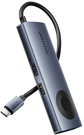 VENTION Docking Station, 6-in-1 USB-C Hub mit drahtloser Ladefunktion, 4K@60Hz HDMI, 100W PD, USB-A/C, 5W Qi-Lader für Watch/AirPods, Kompatibel mit MacBook/Dell/HP/iPhone/Samsung