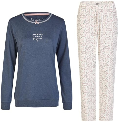 By Louise Damen Pyjama Schlafanzug Nachtwäsche lang Interlock Blau