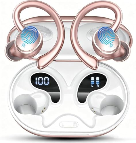 Matast Auriculares Inalambricos Deportivos, 2026 Auriculares Bluetooth 5.4 HiFi Estéreo con 4 HD Mic, 50H Cascos Inalambricos Bluetooth con Cancelacion Ruido ENC, IP7 Impermeable Cascos, Pantalla LED