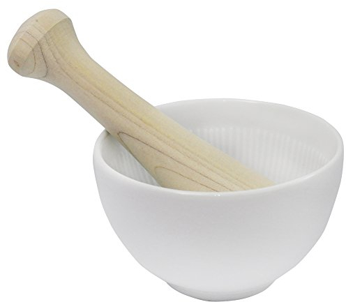 KAI Select japanischer Mörser mit Stößel aus Buche - Porzellanschale mit Abmessung 10,2 x 6,2 cm
