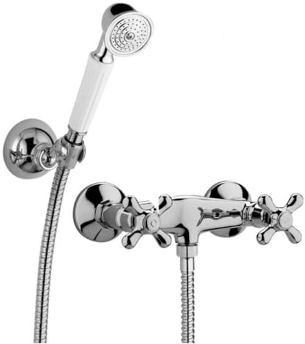 Schläfer 35601013 | Rubinetto Esterno Doccia Vasca da Muro Vintage con 2 Manopole Antiche, Rubinetto in Ottone Stile Retro con Doccetta e Supporto Muro - cromo