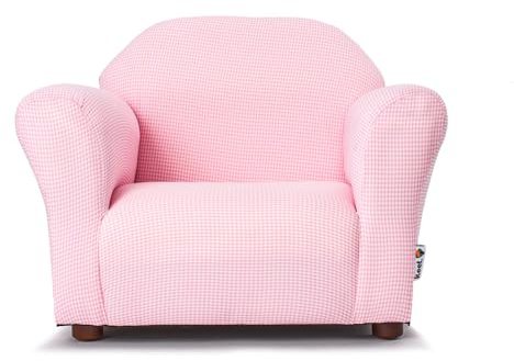 Keet Roundy Gingham Chair for Kids Upholstered Toddler Armchair for Ages 2–5, Sturdy Wooden Frame, Soft Durable Cotton Fabric, Lightweight, Fully Assembled, Ideal for Playrooms, Nurseries & Bedrooms.