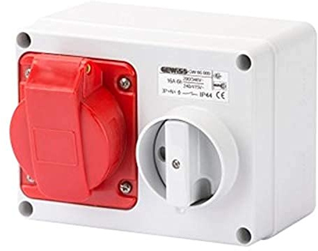 Gewiss GW66009 Horizontal Interlocked Socket Outlet, IP44, 6 Reference, 3P+N+E Pole, 380V-415V, 16 A, 50 Hz/60 Hz, Red
