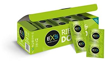 EXS Condoms dünnes, aber starkes, seidiges Latex-Kondome mit Rippen und Noppen 3 in einem 144 Stk., 520 g