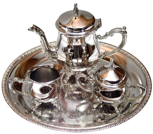 Silver Plated Juego de café Decorativo cafetera + lechera + azucarero + Bandeja