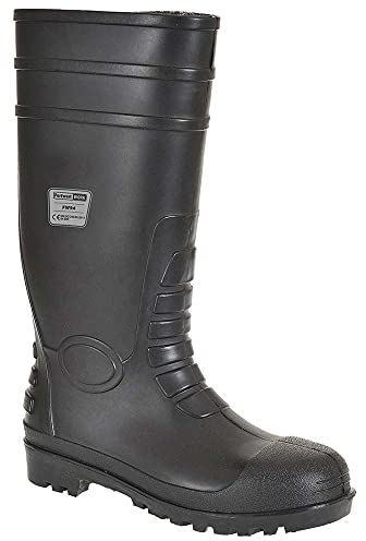 Portwest FW94 Stivale Classic Wellington S4 Stivali di sicurezza in gomma, Unisex - Adulto, SRC, Nero (Nero Bkgr), 48 EU (13 UK)
