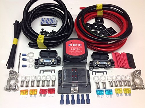 8mtr Pro Split Charge Kit 12v 140a Durite VSR + Battery Terminals + Fuse Box with 110a Cable SCKD318P